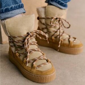 Sezane Tessa Honey Split Cowhide Leather / Shearling Boots